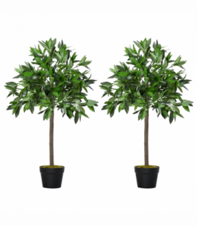 Set Of 2 90cm/3FT Artificial Bay Laurel Topiary Trees w/Pot Fake Plant