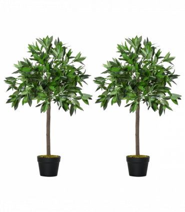 Set Of 2 90cm/3FT Artificial Bay Laurel Topiary Trees w/Pot Fake Plant