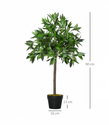 Set Of 2 90cm/3FT Artificial Bay Laurel Topiary Trees w/Pot Fake Plant