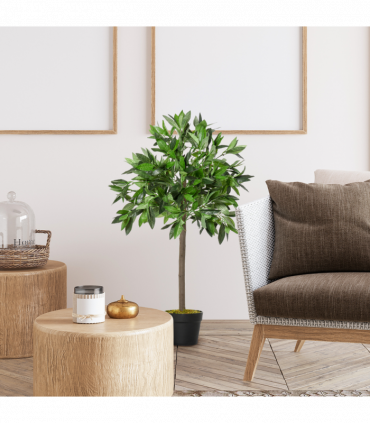 Set Of 2 90cm/3FT Artificial Bay Laurel Topiary Trees w/Pot Fake Plant