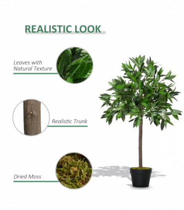 Set Of 2 90cm/3FT Artificial Bay Laurel Topiary Trees w/Pot Fake Plant