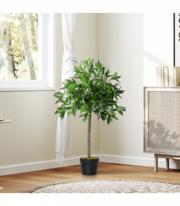 Set Of 2 90cm/3FT Artificial Bay Laurel Topiary Trees w/Pot Fake Plant