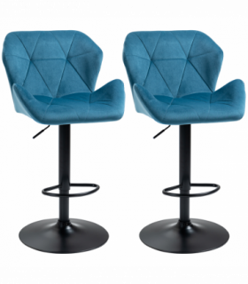 Set Of 2 Luxurious Velvet-Touch Bar Stools w/ Metal Frame Footrest Base Blue