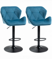 Set Of 2 Luxurious Velvet-Touch Bar Stools w/ Metal Frame Footrest Base Blue