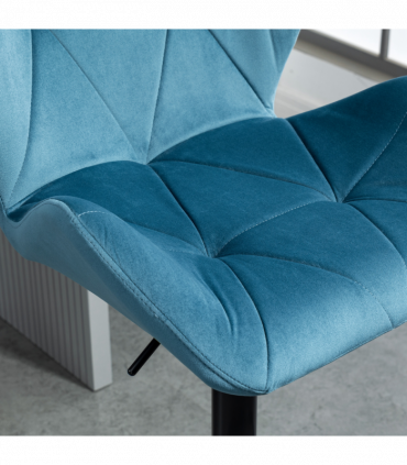 Set Of 2 Luxurious Velvet-Touch Bar Stools w/ Metal Frame Footrest Base Blue