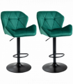 Set Of 2 Luxurious Velvet-Touch Bar Stools w/ Metal Frame Footrest Base Green
