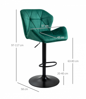 Set Of 2 Luxurious Velvet-Touch Bar Stools w/ Metal Frame Footrest Base Green