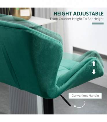 Set Of 2 Luxurious Velvet-Touch Bar Stools w/ Metal Frame Footrest Base Green