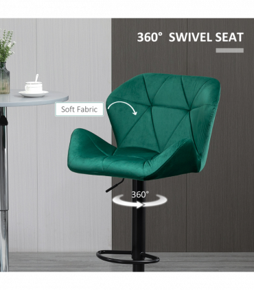 Set Of 2 Luxurious Velvet-Touch Bar Stools w/ Metal Frame Footrest Base Green