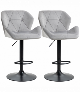 Set Of 2 Luxurious Velvet-Touch Bar Stools w/ Metal Frame Footrest Base Grey