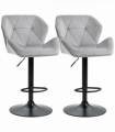 Set Of 2 Luxurious Velvet-Touch Bar Stools w/ Metal Frame Footrest Base Grey