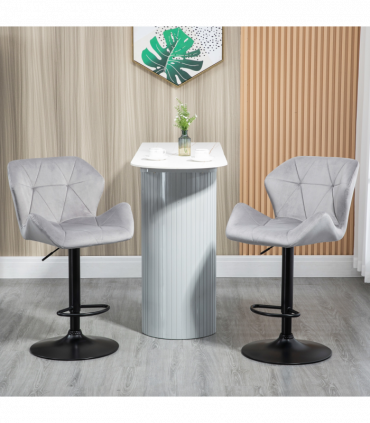 Set Of 2 Luxurious Velvet-Touch Bar Stools w/ Metal Frame Footrest Base Grey