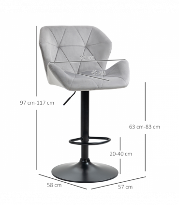 Set Of 2 Luxurious Velvet-Touch Bar Stools w/ Metal Frame Footrest Base Grey