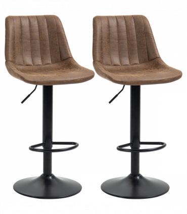 Set Of 2 Microfibre Retro Tub Bar Stools w/ Metal Frame Footrest Home Seat Brown