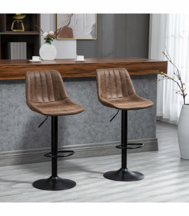 Set Of 2 Microfibre Retro Tub Bar Stools w/ Metal Frame Footrest Home Seat Brown