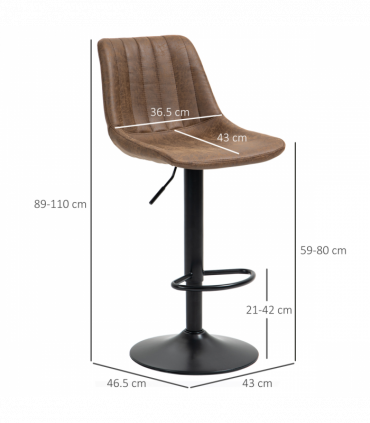 Set Of 2 Microfibre Retro Tub Bar Stools w/ Metal Frame Footrest Home Seat Brown