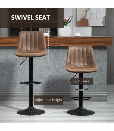 Set Of 2 Microfibre Retro Tub Bar Stools w/ Metal Frame Footrest Home Seat Brown