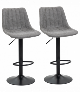 Set Of 2 Microfibre Retro Tub Bar Stools w/ Metal Frame Footrest Home Seat Grey