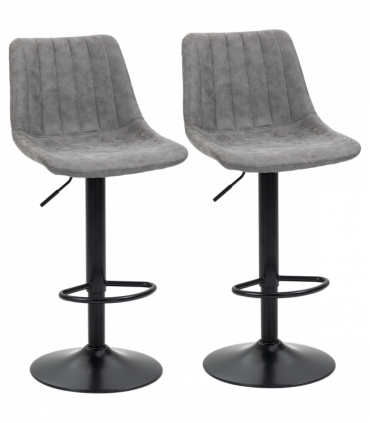 Set Of 2 Microfibre Retro Tub Bar Stools w/ Metal Frame Footrest Home Seat Grey