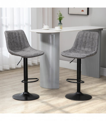 Set Of 2 Microfibre Retro Tub Bar Stools w/ Metal Frame Footrest Home Seat Grey