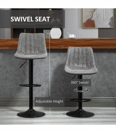 Set Of 2 Microfibre Retro Tub Bar Stools w/ Metal Frame Footrest Home Seat Grey