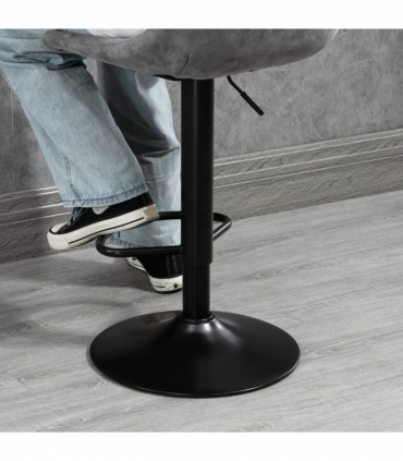 Set Of 2 Microfibre Retro Tub Bar Stools w/ Metal Frame Footrest Home Seat Grey