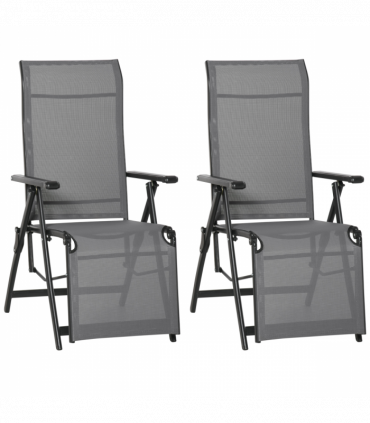 Set Of 2 Outdoor Sun Recliner Loungers with Adjustable Footrest, Grey