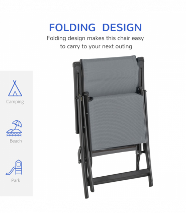 Set Of 2 Outdoor Sun Recliner Loungers with Adjustable Footrest, Grey