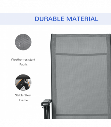 Set Of 2 Outdoor Sun Recliner Loungers with Adjustable Footrest, Grey