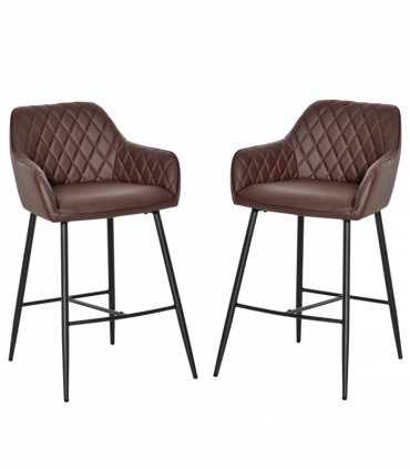 Set Of 2 Retro PU Leather Bar Chairs Set Stylish w/ Footrest Metal Frame