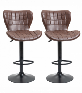 Set of 2 Adjustable Height Swivel Bar Chairs in PU Leather with Backrest Brown