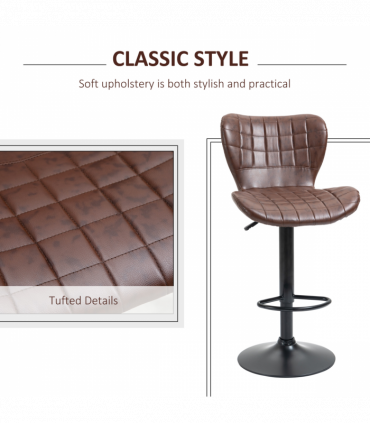 Set of 2 Adjustable Height Swivel Bar Chairs in PU Leather with Backrest Brown