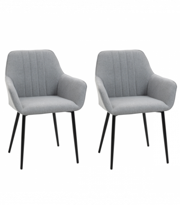 Set of 2 Dining Chairs Upholstered with Metal Legs, Light Grey 2 h