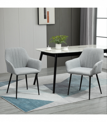 Set of 2 Dining Chairs Upholstered with Metal Legs, Light Grey 2 h