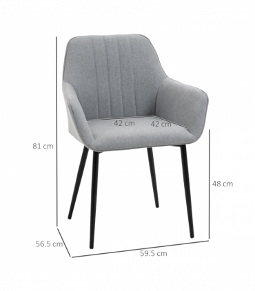 Set of 2 Dining Chairs Upholstered with Metal Legs, Light Grey 2 h