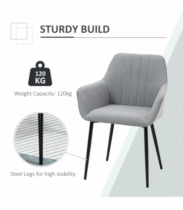 Set of 2 Dining Chairs Upholstered with Metal Legs, Light Grey 2 h