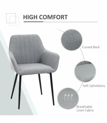 Set of 2 Dining Chairs Upholstered with Metal Legs, Light Grey 2 h