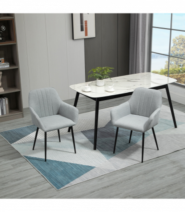 Set of 2 Dining Chairs Upholstered with Metal Legs, Light Grey 2 h