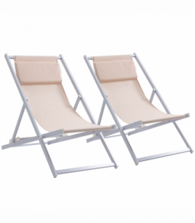 Set of 2 Folding  Deck Folding Chairs  Garden Patio Lounger, White