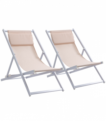 Set of 2 Folding  Deck Folding Chairs  Garden Patio Lounger, White