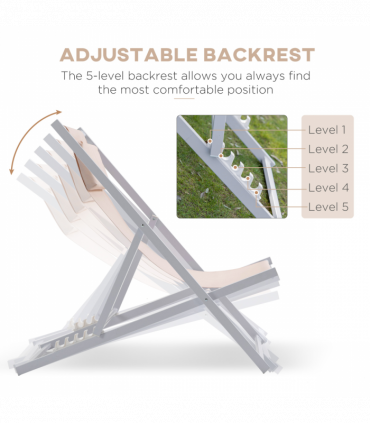 Set of 2 Folding  Deck Folding Chairs  Garden Patio Lounger, White