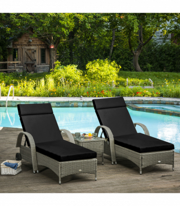 Set of 2 Lounger Cushions Deep Seat Patio Cushions with Ties Black