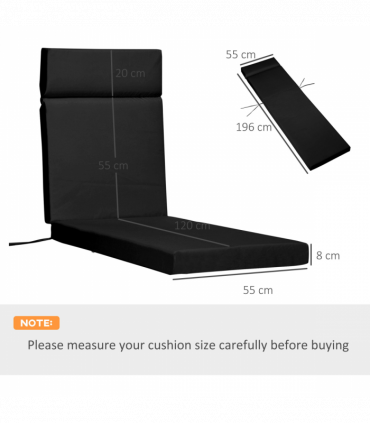 Set of 2 Lounger Cushions Deep Seat Patio Cushions with Ties Black