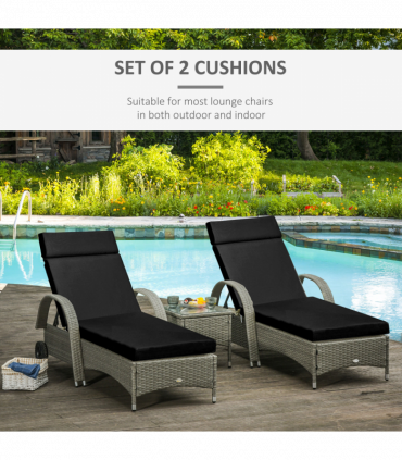 Set of 2 Lounger Cushions Deep Seat Patio Cushions with Ties Black