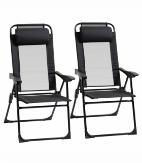 Set of 2 Metal Portable Folding Recliner w/ Adjustable Backrest, Black