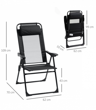 Set of 2 Metal Portable Folding Recliner w/ Adjustable Backrest, Black