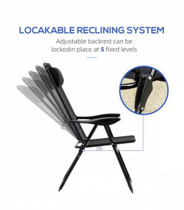 Set of 2 Metal Portable Folding Recliner w/ Adjustable Backrest, Black