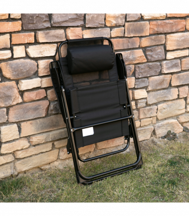 Set of 2 Metal Portable Folding Recliner w/ Adjustable Backrest, Black