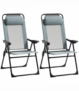 Set of 2 Metal Portable Folding Recliner w/ Adjustable Backrest, Grey