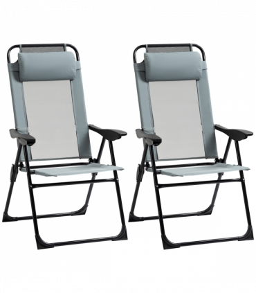 Set of 2 Metal Portable Folding Recliner w/ Adjustable Backrest, Grey